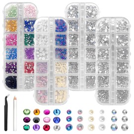 Kisvic Rhinestones for Nails, 6800 Pieces Rhinestones Glitter Stones Nails, Crystal Nail Stones with Tweezers and Pen for Nail Clothing DIY