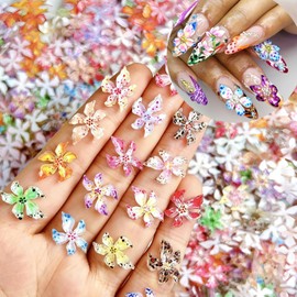 50Pcs Flower Nail Charms for Nails Hawaii Floral Nail Rhinestones Mix 3D Summer Nail Charms Jewelry Nail Art Supplies Colorful Flowers Resin Nail Gems for Women Girls Acrylic Manicure Decorations