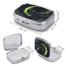 Metal 2 Compartment Pill Organizer Travel Friendly Portable Compact Pill Box Cute Pill Case to Hold Vitamins,Fish Oil,Supplements,Meds,Tablet for Purse,Pocket. (The Skeleton on The Moon)