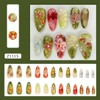 24Pcs Flower Press on Nails Medium Almond False Nails Glossy