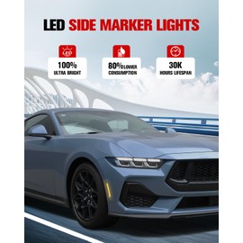 LitMiRaCle Front Amber LED Side Marker Lights for Ford Mustang 2024+, Smoke Lens Side Reflectors Lamps for Mustang Gen7/S650 2024 2025 Accessories(Front,2PCS)