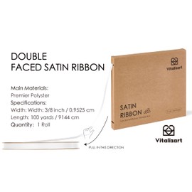 Vitalizart White Ribbon for Gift Wrapping 3/8" x 100Yd Double Face Functional Satin Ribbon for Crafts Silk Like Fabric Flower Bouquet Birthday Party Decorations Bridal Shower Wreath Hair Off White