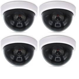 WALI Dummy Fake Security CCTV Dome Camera with Flashing Red LED Light with Security Alert Sticker Decals (SDW-4), 4 Packs, White