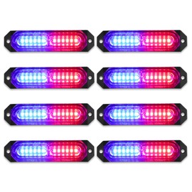 OFFKAT Upgraded 8 PCS 12 LED Sync Feature Emergency Strobe Lights, [20 Flashing Light Patterns] Blue & Red Strobe Lights for Truck, [Can-bus Design] Ultra Slim Strobe Lights for Vehicle/Car/ATV/UTV