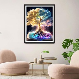 QINRUBB Lucky Tree Diamond Painting Adults, 5D Tree of Life Diamond Painting Pictures Beginners, DIY Round Full Drill Diamond Painting Embroidery Cross Stitch Gifts Home Wall Decor 30 x 40 cm
