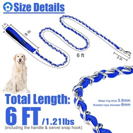 HOMIMP Chew Proof Dog Leash for Medium Large Dogs, Reflective 6 FT Heavy Duty Metal Chain Dog Leashes with Soft Padded Handle, Anti Bite Durable Rope Leashes for Pitbull, Non Chewable