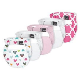Kushies Baby All-in-One Form-Fitted Washable Cloth Diapers, Adjustable, Reusable, 5 Pack (Girls)