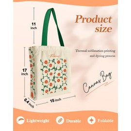 Miss Adola Heavy Canvas Tote Bag with Pocket - for Women Girls Aesthetic Large Canvas Tote Bag Inspired Gift Reusable Casual Bag for Work Shopping, Green White Flower