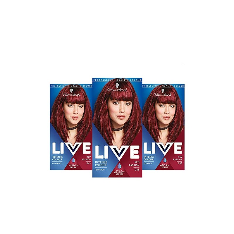 Schwarzkopf Live Intense Colour Red Hair Dye, 3-Pack Permanent Colour