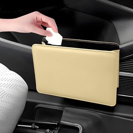 wuyaoyao Hanging Mini Car Trash Can, Foldable Leather Garbage Can, Waterproof Small Auto Door Organizer, Multifunctional Vehicle Trash Bin Storage Organizer, Universal Car Accessories (Beige)