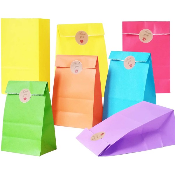 Future life 30 pcs Solid Color Party Favor Paper Bags, 5.2 * 3.2 * 9.6 Inch, Food Safe Kraft Paper and Ink, Natural (Biodegradable), Vivid Colored, Gift Bags, Give Away Bags.