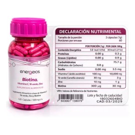 Biotina Vitamina C Y Zinc 120 Capsulas 500mg Suplemento Piel Sin Sabor                                                                                