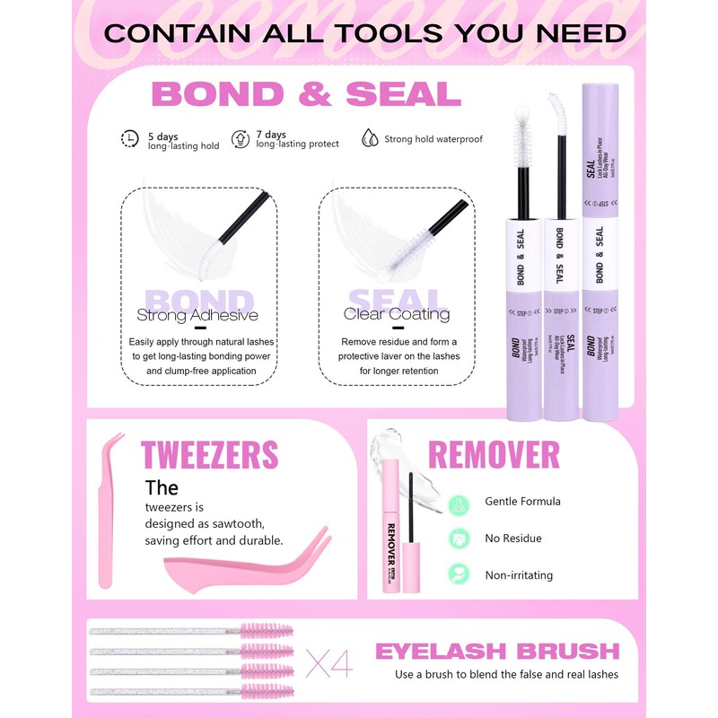 5 Styles Lash Clusters Kit, GLITZ/MANGA/WIWI/BOTTOM Cluster Eyelash Extensions, 3D