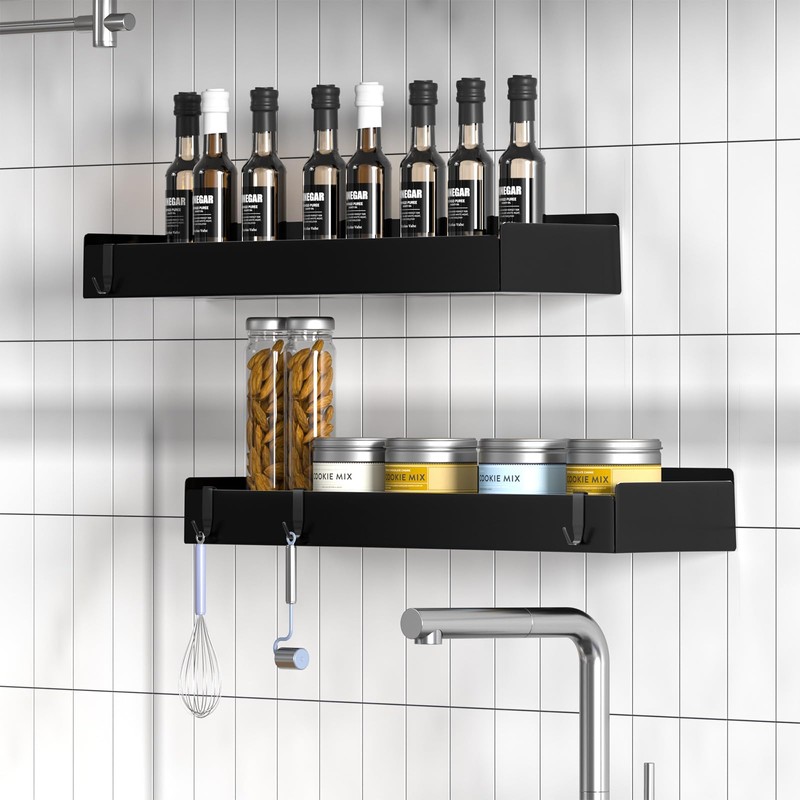 Wisfame Shower Caddy Black,40cm Adhesive Shower Shelve with Large Capacity,