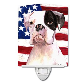 Caroline's Treasures RDR3001CNL USA American Flag with Boxer Ceramic Night Light Compact, UL-Certified, Ideal for Bedroom, Bathroom, Nursery, Hallway, Kitchen, 6x4x3, Multicolor