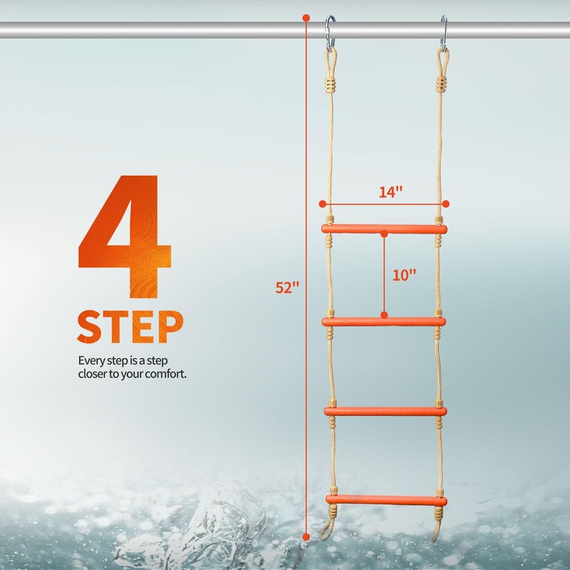 ProSSS 4 Step Boat Rope Ladder, Heavy Duty Climbing Rope,