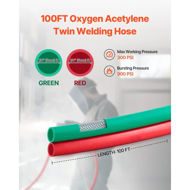 Oxygen Acetylene Hose 100 Ft 1/4 Inch T Grade 300