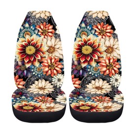 TOADDMOS Dahlia Flowers Blossom Car Seat Covers for Front Seats Ethnic Style Bucket Seat Covers Universal Fit for SUV Truck Sedan Front Seat Protector,2 Piece Set