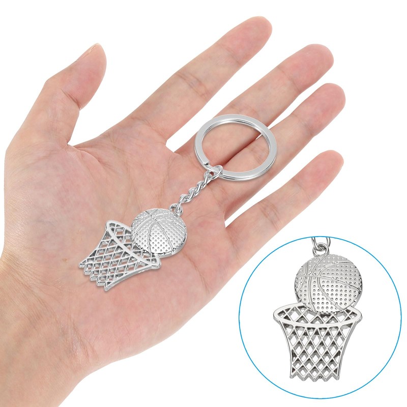 [PATIKIL] Basketball Hoop Keychain Basketball Keychain Silver Tone