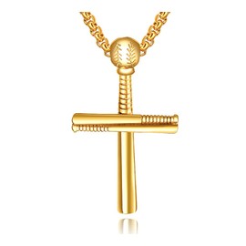 LXSSLY Gold Baseball Cross Necklace for Men,Crucifix Necklace,Stainless Steel Cross Pendant Chain Necklace,Christian Gifts for Men Women