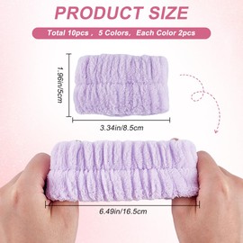 CREATCABIN Pack of 10 5 Colours Elastic Bracelets Coral Velvet Face Wash Bracelets Absorbent Bracelets for Make-Up Shower Yoga Sports Cleaning Skin Care Wrist Bands Protect Accessories 8.5 x 5 cm