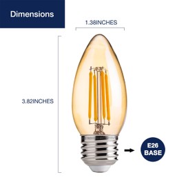 FLSNT 40W Equivalent LED Chandelier Light Bulbs, Dimmable Amber LED B11 E26 Candelabra Base Bulbs, 2200K Warm White, 330LM, 12 Pack