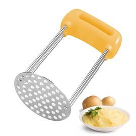 VirtuGro Potato Masher Stainless Steel Potato Masher Potato Press Masher Kitchen Hand Masher for Dishwasher Safe Potato with Plastic Handle Yellow