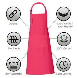 RAJRANG Pack of 2 Cooking Aprons for men with Pockets Cotton Barber Apron for Adults - Raspberry Sorbet 35x27 Inches