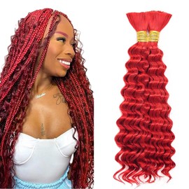 Tuheerst Pre Stretched Braiding Human Hair #Red Color Deep wave 50g/Bundle Total 100g Unprocessed No Weft Boho Braids Human Hair Extension 20 20 Inch