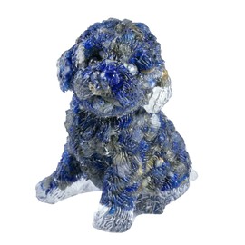 Nupuyai Lapis Lazuli Crystal Stone Statue Poodle Dog Figurine, Pocket Resin Stone Animal Figure Ornament Home Office Good Luck Decor