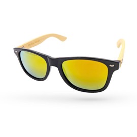 Eyelevel Men's ECHO ECHO Wayfarer Polarized Sunglasses 55, Black With Light Wood Bamboo Grey Polarized With Red Revo