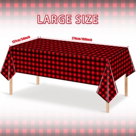 1 Pack Christmas Buffalo Plaid Party Tablecloth Decorations, Disposable Waterproof Red and Black Lumberjack Checkered Plaid Table Cover Backdrop for Christmas Winter Holiday Party Supplies, 54x108Inch