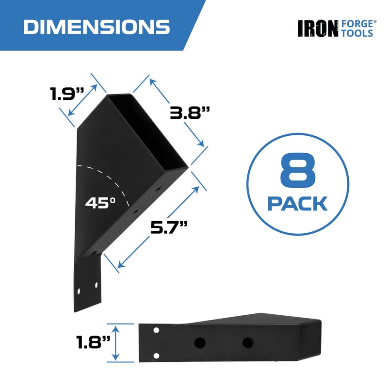Iron Forge Tools 2x4 Pergola Brackets - 8 Pack Powdercoated