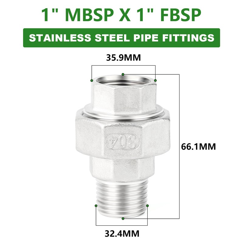 TAISHER 2 pieces 304 stainless steel union, 1 inch BSP