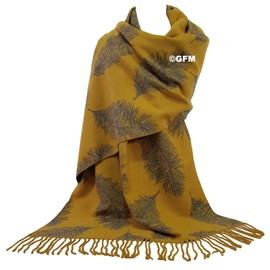 GFM® Super Soft Cashmere Feel Shawl - Autumn Winter - Feathers Mustard - (SAFEATHSHL-MTD)