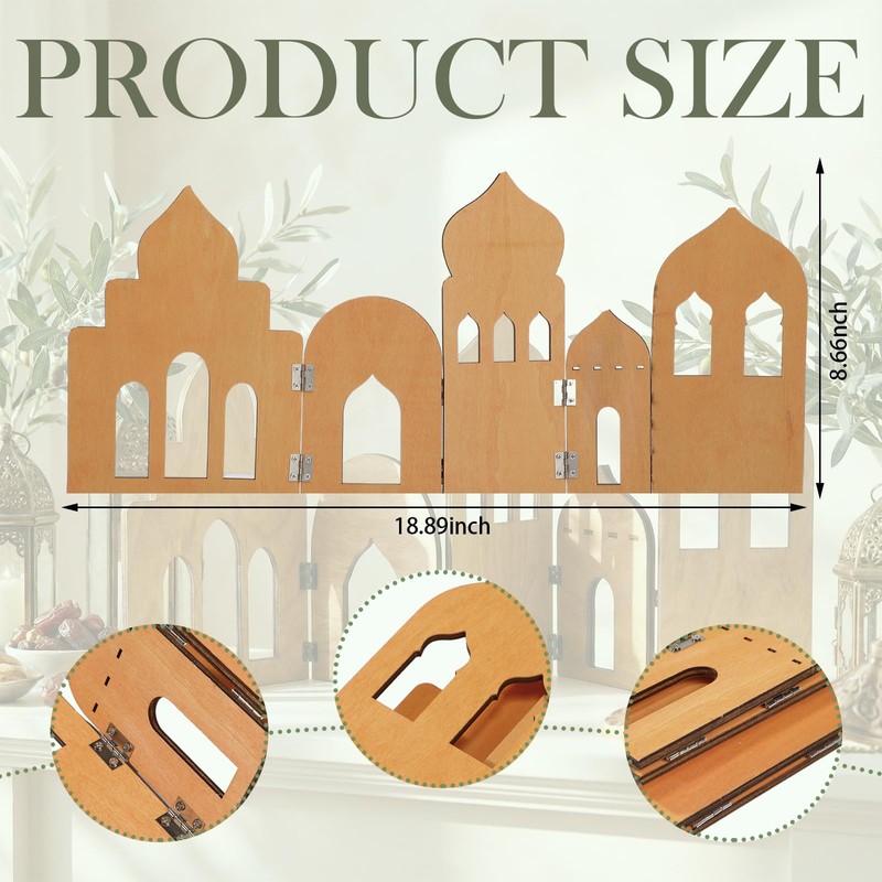 Ramadan Decorations for Home Wooden Mosque Standing Display Eid Mubarak