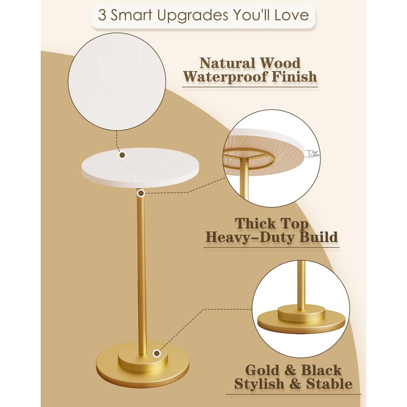 Masupu Drink Table, Round Side Table for Small Spaces, Pedestal