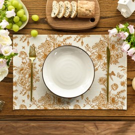 Artoid Mode Fall Floral Chinoiserie Placemats Set of 4, 12x18 Inch Seasonal Table Mats for Party Kitchen Dining Decoration