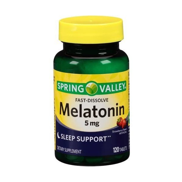 Spring Valley Melatonin Strawberry Flavor Dietary Supplement Fast-Dissolve Tablets, 5mg, 120 count by Equate