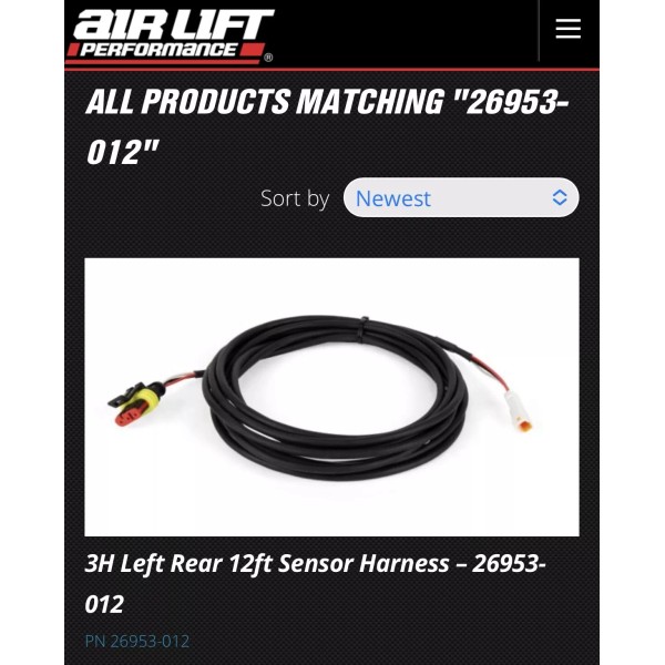 Air Lift 3H 26953-012 Left Rear 12 Ft Height Sensor