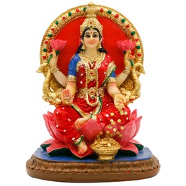 alikiki Indian Lakshmi Idol Statue - 5.1”H Hindu Goddess Laxmi MATA Murti India Pooja Item Home Office Temple Mandir Shrine Altar Diwali Puja Spiritual Decor Ideal Gifts for Indian Friend Relative