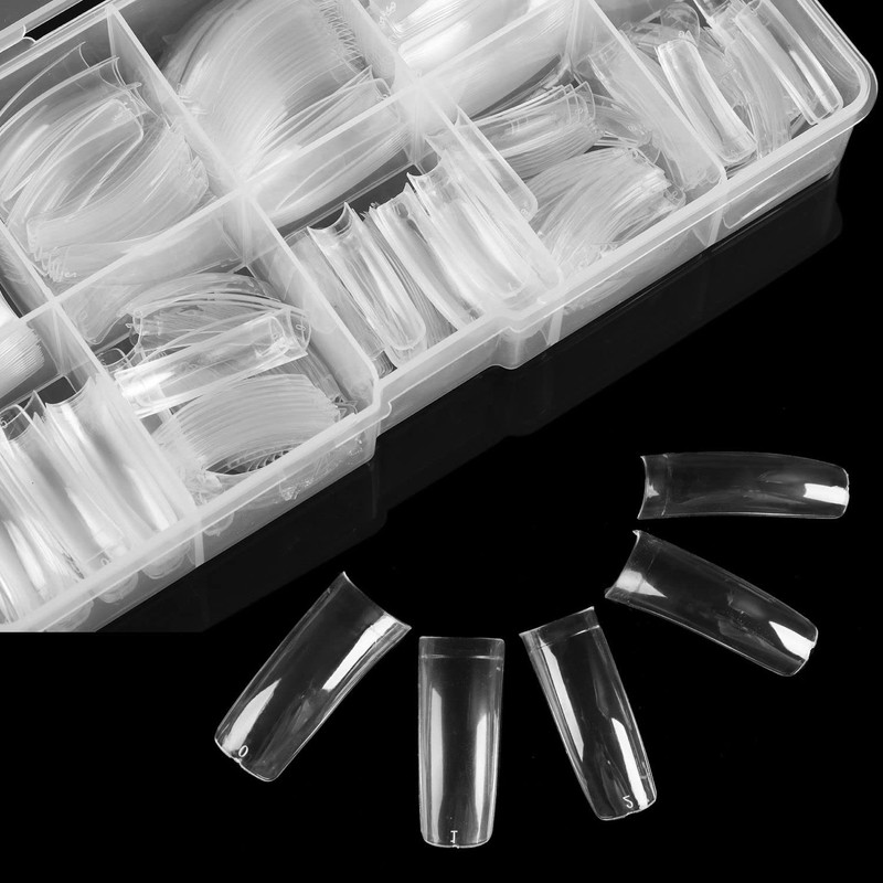 500 Pcs Curved Nail Tips with Box Kit, Tapered Square