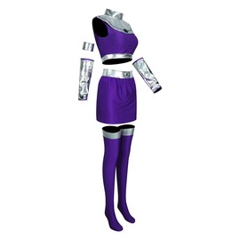 Axvinel Princess Koriand'r Costume Star Cosplay Fire Purple Crop Top Skirt Outfit with Stockings for Women(US Size) 3XL