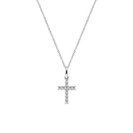 Amen Croci CRBB03 Women's Necklace 925 Silver with Cross Pendant Decorated with Zirconia Stones Length 42 cm, Silver, Cubic Zirconia