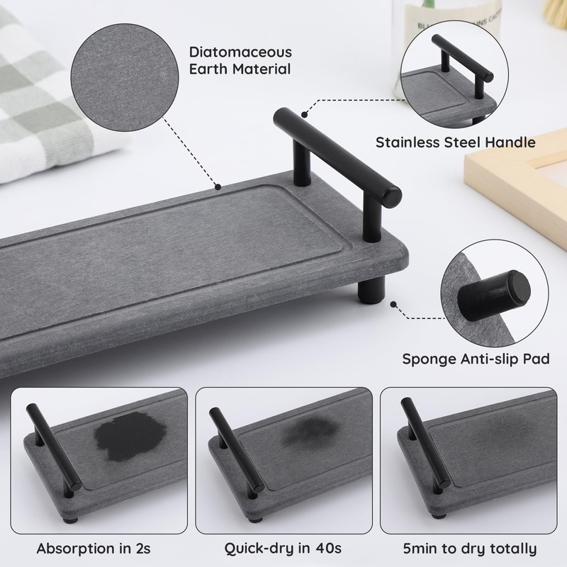Segbeauty Stone Drying Tray, Water Absorbing Diatomite Tray with Handle