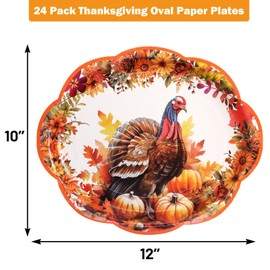 ceiba tree Thanksgiving Oval Plates Paper Disposable Turkey Plates 10 inch x 12 inch 24 PCS Autumn Fall Harvest Party Supply