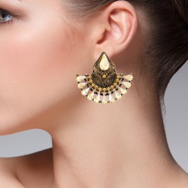 Art Deco Statement Earrings Chandelier Large Dangle, Bohemian Boho Vintage Antique Champagne Crystal(CA)