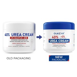 OUKEYA Okiya New Formula Contains 40% Urea Cream + 2% Salicylic Acid for maximum strength on feet Dry Cracks Hands Heels Moisturizing Repair Lotion for Knees Elbows Cone Removal Exfoliation 5.29 Ounce (42% Urea / 오키야 새로운 포뮬러 우레아 크림 40% + 살리실산 2% 함유로 발에 최