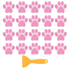PATIKIL 20 Pcs Non Slip Bathtub Stickers, Anti Slip Shower Stickers with Scraper Bathroom Shower Floor Decals Paw Footprint Cute Treads Tubs, Pink