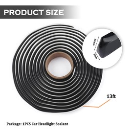13FT Car Headlight Sealant Butyl Tape,Upgrade 12mm Wider Butyl Rubber Sealant Blocks Dust Water Noise,Universal Butyl Sealant Tape for Car Headlights Taillights Windshield Doors (13Ft x 12mm x 3mm)